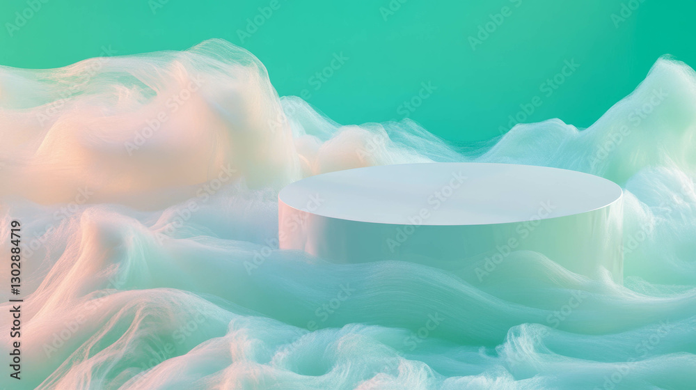 Poster Futuristic abstract background with podium on cloudlike surface for modern design