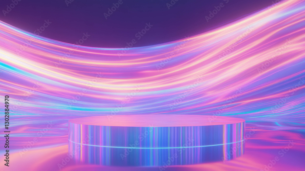 Poster abstract background with illuminated podium in vibrant hues for display and exhibition design