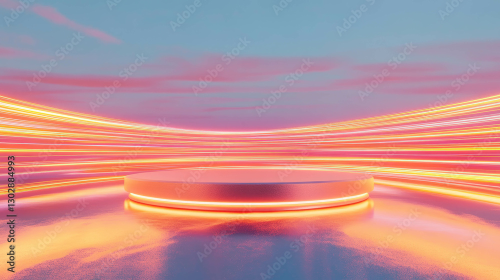 Poster futuristic podium scene with neon lights and abstract background for modern design