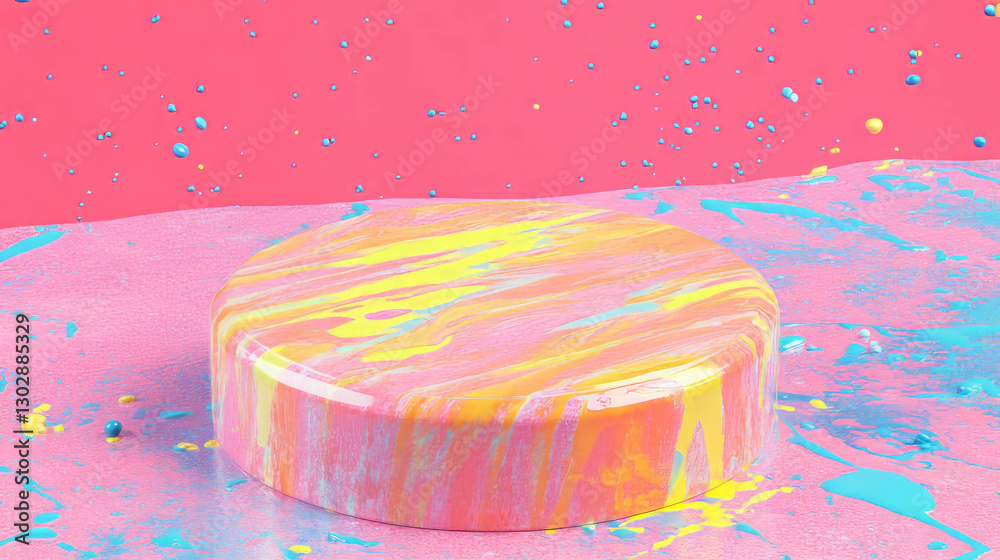 Poster vibrant abstract background with colorful podium and splatter effect for modern design