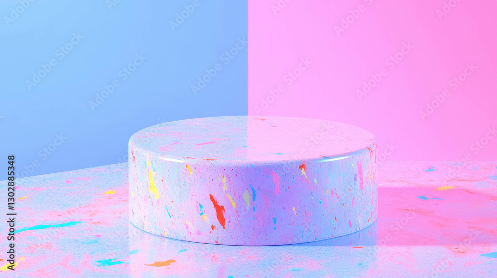 Poster Vibrant abstract background with pastel splattered podium for display and design