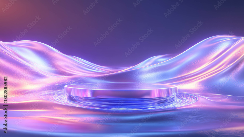 Aufkleber futuristic abstract background with illuminated podium and wavy textures for creative design
