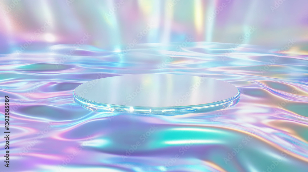 Poster Iridescent abstract background with central podium for display