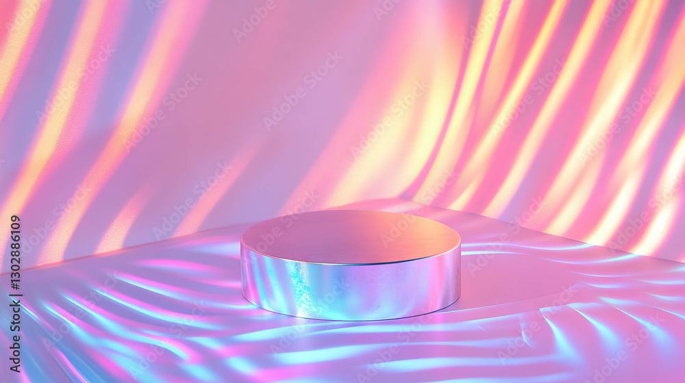 Poster abstract background with podium and vibrant light reflections for creative design