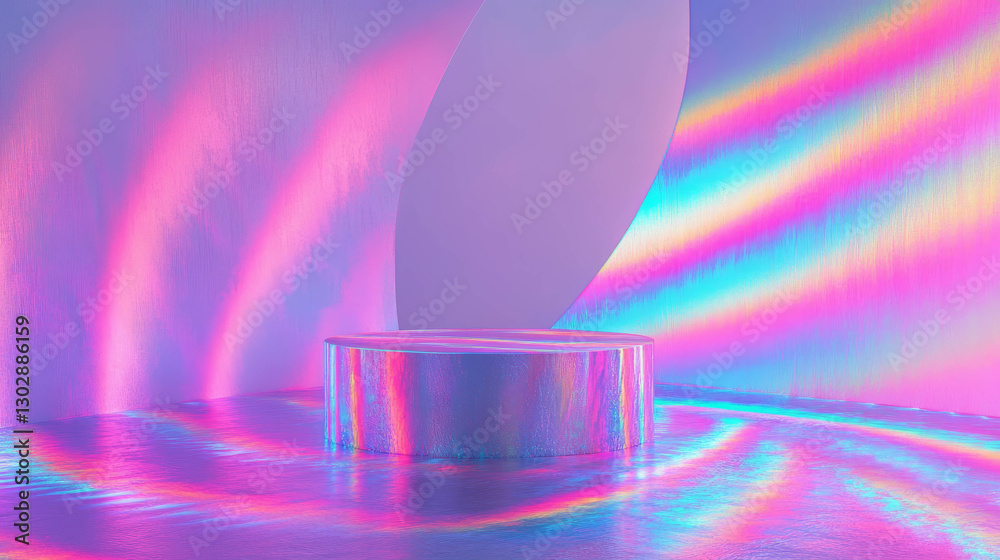 Poster enchanted gradient podium scene with vivid iridescent colors for art and design