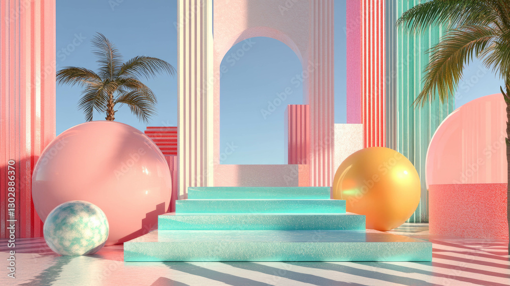 Aufkleber abstract architectural scene with pastel columns and podium