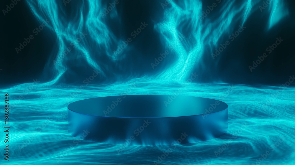 Poster futuristic abstract background with glowing podium for creative design
