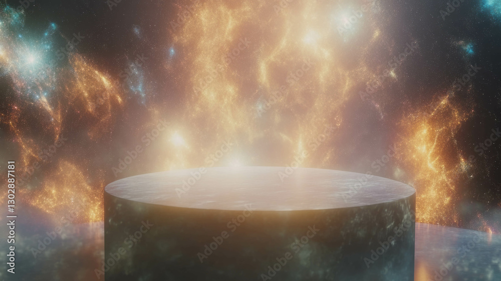 Poster futuristic cosmic podium scene with glowing abstract background for design uses