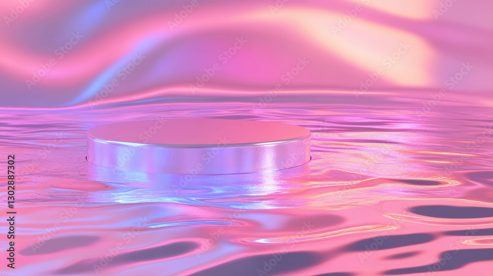 Poster vibrant abstract background with metallic podium for display and decoration