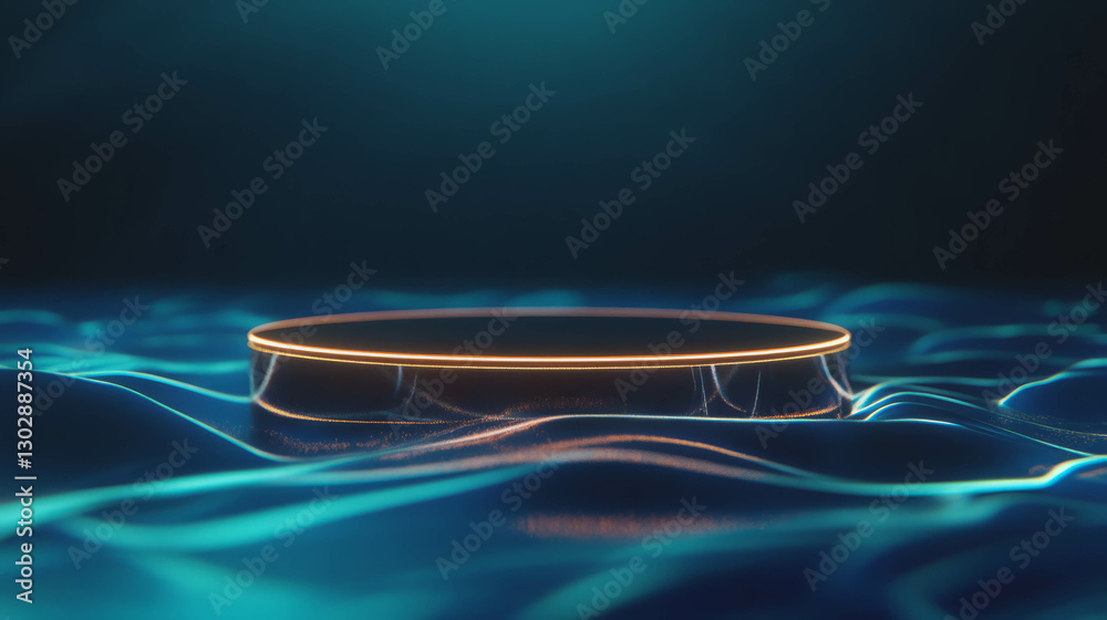 Poster futuristic abstract podium design with glowing elements for modern displays