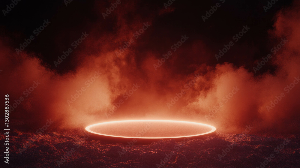 Poster futuristic abstract background with illuminated podium and atmospheric effects