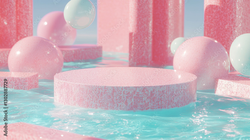 Poster Surreal abstract podium in vibrant aquatic setting for display design