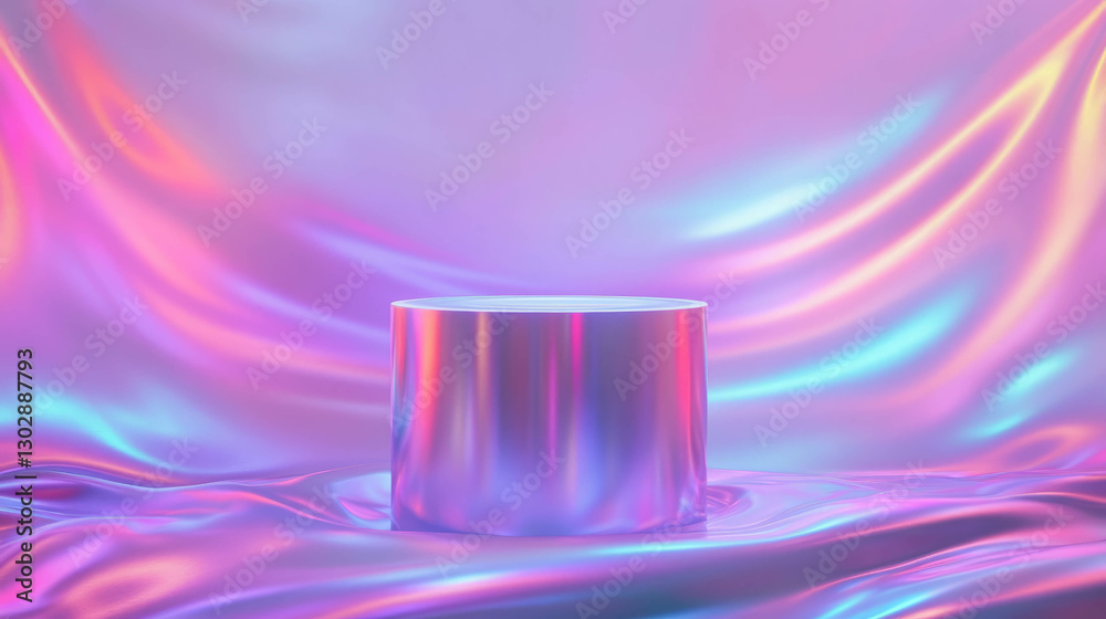 Leinwandbilder futuristic iridescent podium on abstract colorful background for display and presentation design