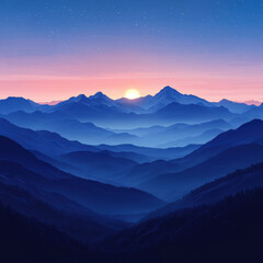 Fototapeta premium Sunrise over majestic mountain range nature landscape serene environment panoramic view tranquility and beauty