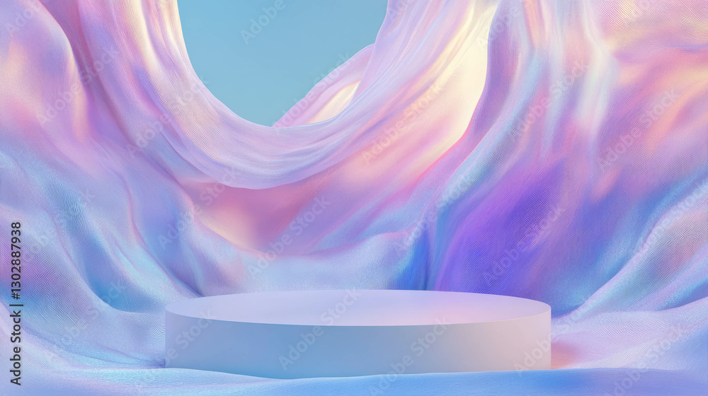 Poster dreamlike abstract background with pastel colors and circular podium for design or branding
