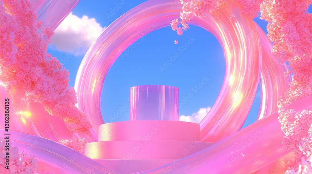 Aufkleber dreamy abstract background with pink podium and cloudy sky for modern design