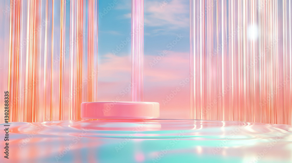 Poster abstract background with suspended podium and surreal dreamscape design elements