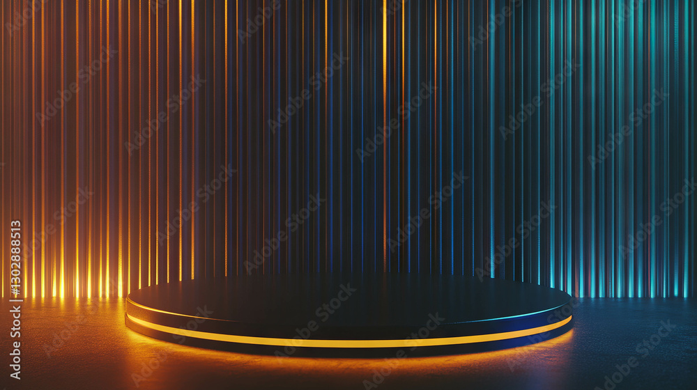 Poster modern abstract background with rotating black platform and vertical light stripes