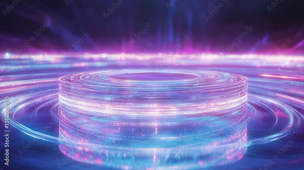 Poster futuristic abstract background with rotating glass podium for design projects