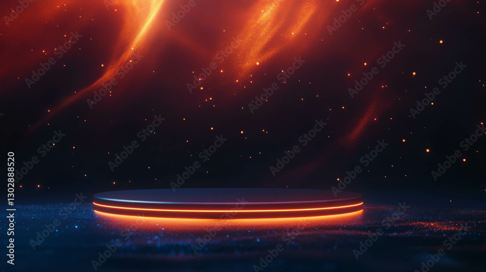 Poster abstract background with rotating black platform and glowing particles for futuristic design