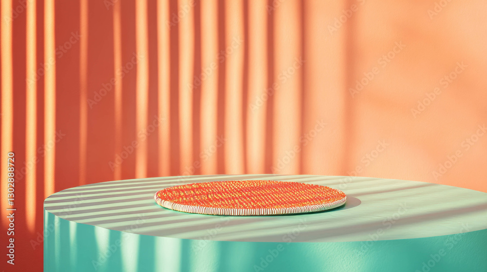 Poster minimalist vibrant podium scene with soft shadows and colorful background