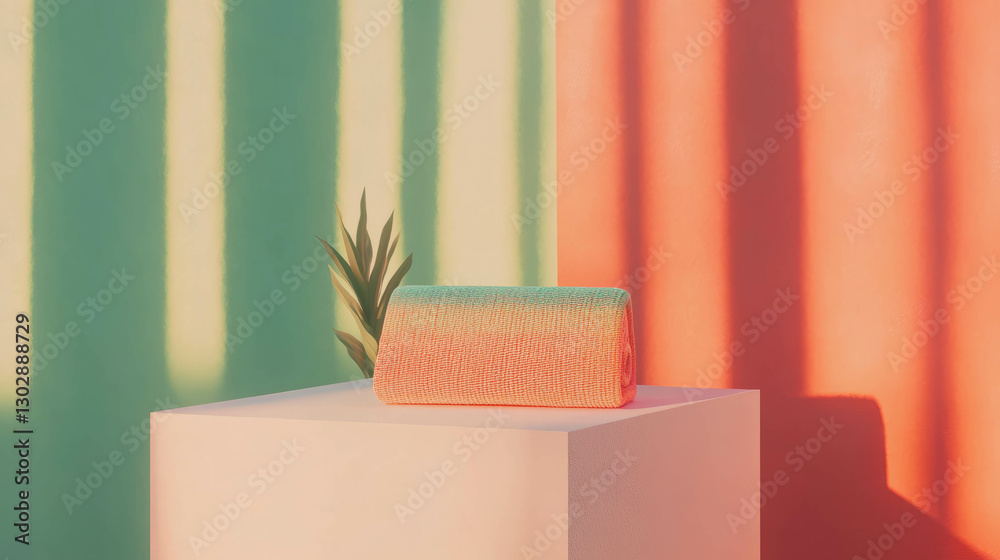 Poster minimalist abstract background with white podium and geometric shadows