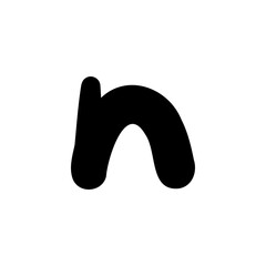 Bold letter N of latin english language. Black font symbol in hand drawn doodle style. Vector illustration isolated on white background. For presentation, logo, branding, font, education.