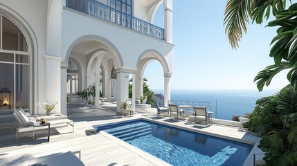 Fototapeta premium Luxury Villa with Swimming Pool and Ocean View in Summer