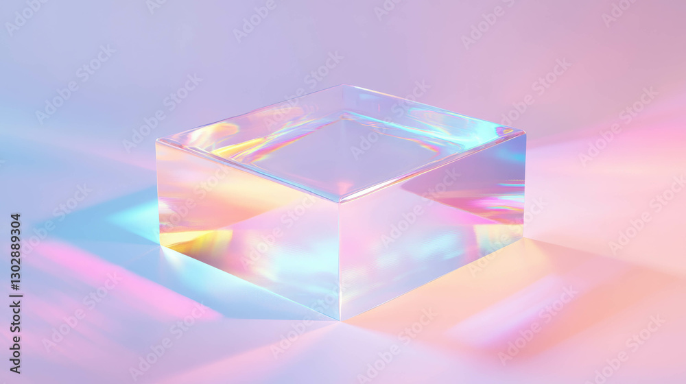 Poster abstract colorful background with transparent glass cube and prism light effects