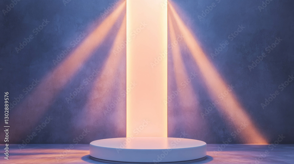 Poster illuminated white podium in abstract background for creative design