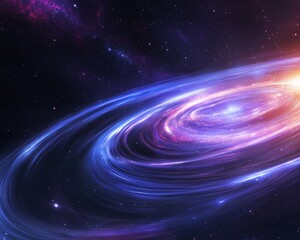Obraz premium Abstract cosmic scene with swirling blue and purple nebulae, radiant energy bursts, and a background of distant galaxies with shimmering light trails