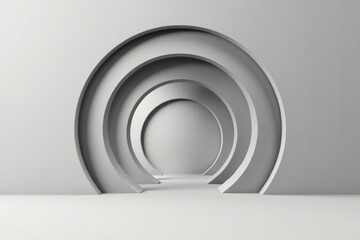 Obraz premium Abstract grayscale architectural composition featuring nested circular arches creating a visually compelling perspective