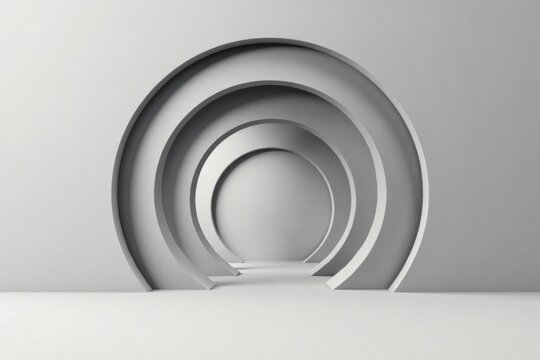 Abstract grayscale architectural composition featuring nested circular arches creating a visually compelling perspective