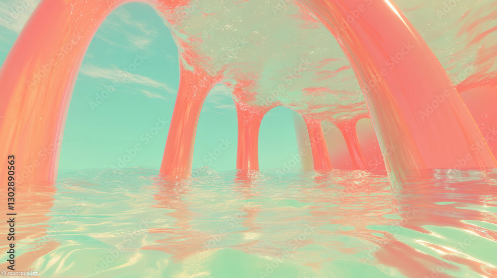 Poster surreal abstract background with organic arch shapes and fluid waves