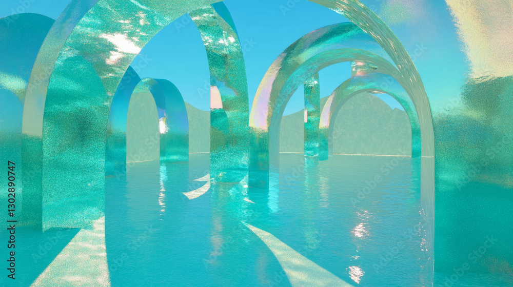 Aufkleber abstract serenity with fragmented glass arches reflecting in water
