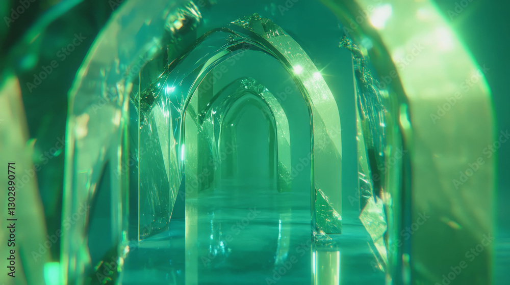 Poster Abstract architecture with fragmented arches and green hues for modern design
