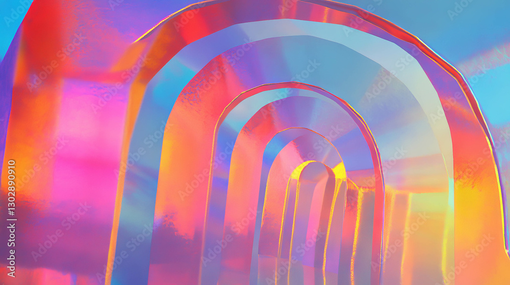 Poster abstract colorful archway in surreal stained glass style for artistic design