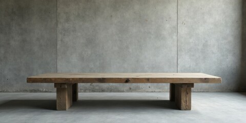 Rustic Wooden Table Against a Weathered Concrete Wall A Minimalist Interior Design Concept
