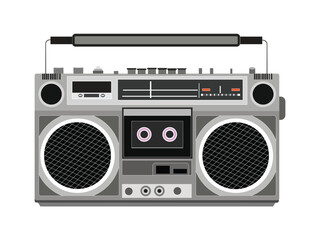 Vintage boombox with dual speakers, cassette player, and radio tuner in retro style