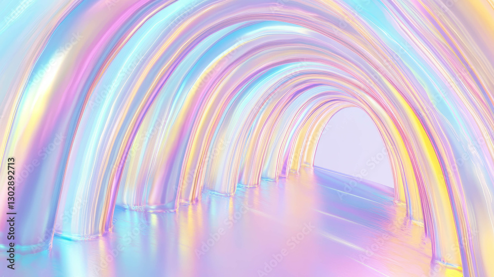 Poster futuristic abstract design with smooth metallic arches and iridescent colors