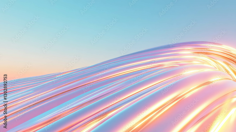 Poster futuristic abstract background with smooth metallic arches and pastel gradient sky