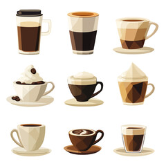 Obraz premium Coffee Drinks Variety with Latte, Cappuccino, Espresso, and Whipped Cream