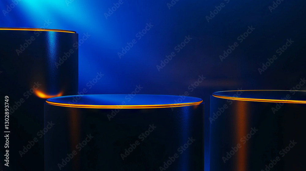Poster vibrant abstract cylindrical forms in a blue hue for modern design concepts
