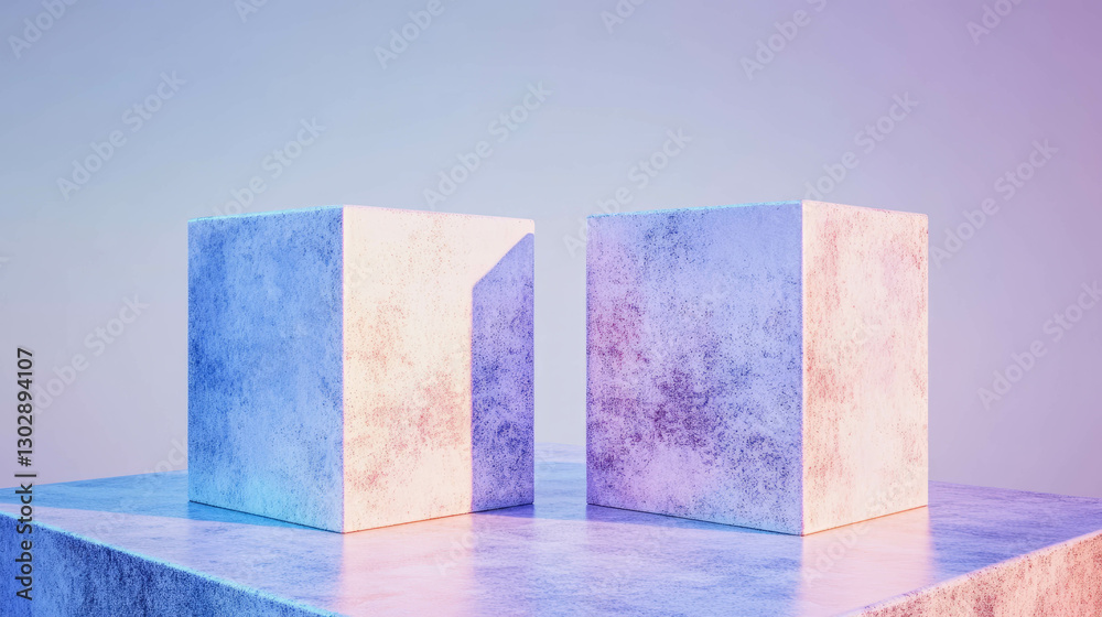 Aufkleber Abstract geometric background with two identical gray cubes on textured surface