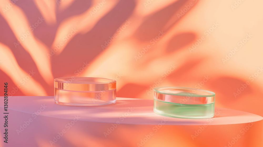 Poster Abstract aesthetic with two interconnected glass objects on soft gradient background