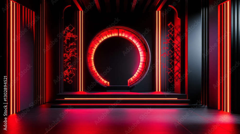 Poster futuristic red and black interconnected pod scene for modern design concepts