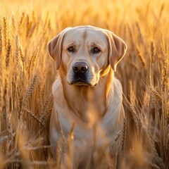 Gentle Labrador Retriever in Golden Wheat Field Wading Elegantly