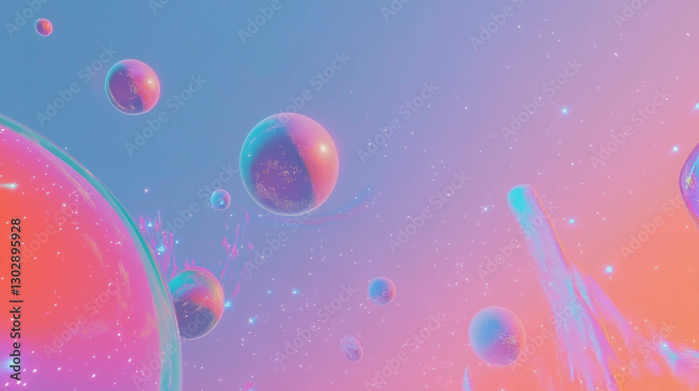 Poster Dreamy celestial background with abstract floating bodies for cosmic design