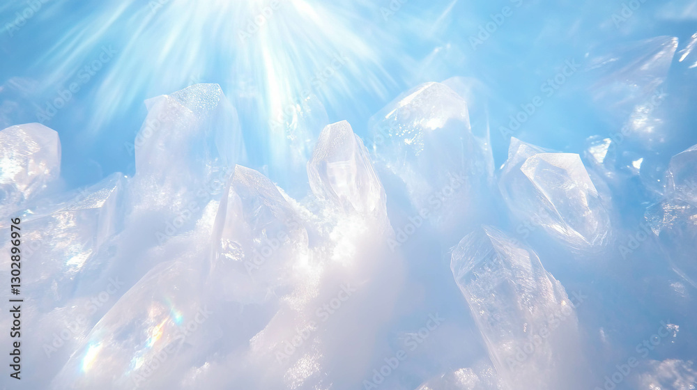 Poster abstract winter scene with frozen crystal patterns and icy textures for decorative use