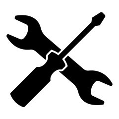 Wrench and Screwdriver Icon - Simple Repair Tool Symbol, Black Vector Illustration Isolated on White Background - Perfect for Construction, Maintenance, and Fixing